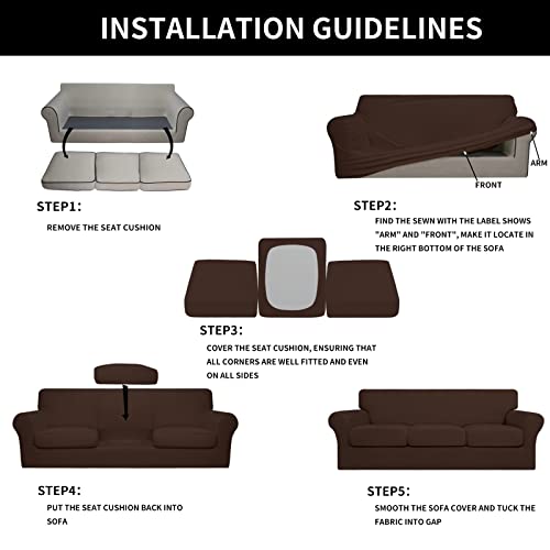Image of Easy-Going 4 Pieces Stretch Sofa Cover for 3 Cushion Couch Washable | Sofa Slipcover for Stretch 3 Separate Sectional Cushion Couch - Elastic Furniture Protector for Pets, Kids Coffee