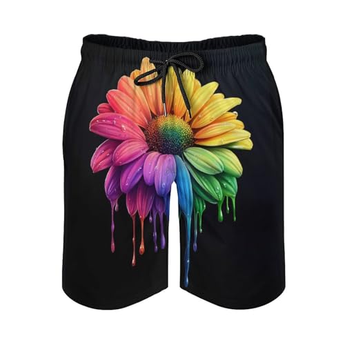 Rainbow Daisy Flower Men's Swim Trunks Board Shorts Beachshorts Swimsuits with Pockets Mesh Liner4