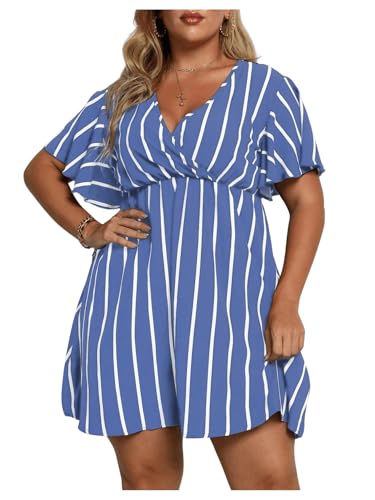 Image of Floerns Women's Plus Size Short Sleeve Wrap V Neck A Line Floral Dress