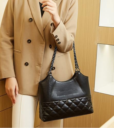 YXBQueen Women's Handbags Quilted Tote Bag for Women Handbags and Purses Black Purse Top Handle Ladies Shoulder Bags4