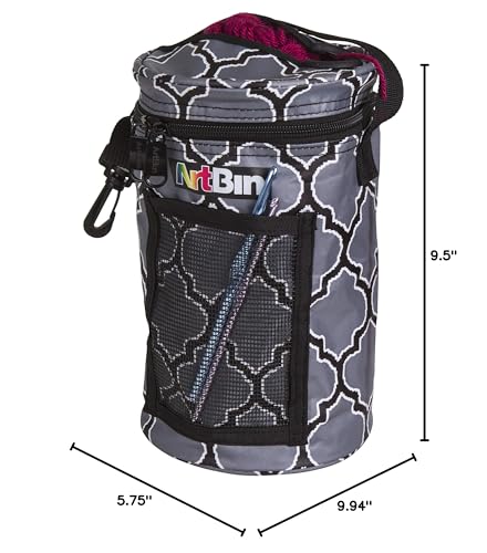 Image of ArtBin 6824AG Mini Yarn Drum, Portable Knitting & Crochet Storage, [1] Poly Canvas Tote Bag, Gray Print