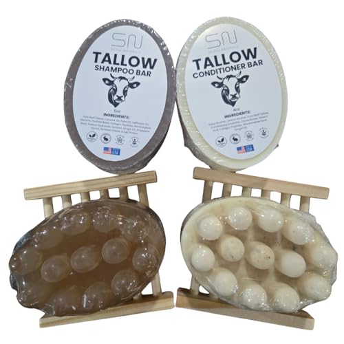 Seoul Naturals Cosmetic-Grade Tallow Shampoo and Conditioner Bars with Marshmallow root & Ginger Oil