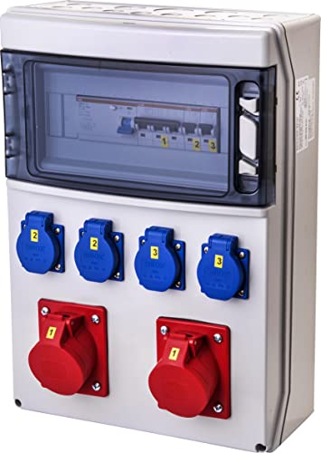 VOTHA® Wandverteiler - verdrahtetWERSAU mit FI-Schalter Steckdose 230 V~ 4, CEE 16 A, 400 V~ 2, CEE 32 A, 400 V~ ohne, LS 16 A, 1-polig, C 2, LS 16 A, 3-polig, C 1, LS 32 A, 3-polig, C ohne