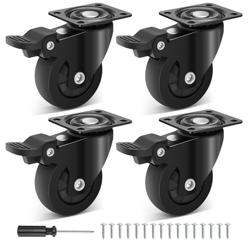 50mm Ruedas para Muebles Pesados con Freno, Capacidad de Carga 270kg, Ruedas Pequeñas Negras, Ruedas Giratorias Silenciosas de Goma para Mesa, Armario, Cuna, Ruedas Industriales, Set de 4