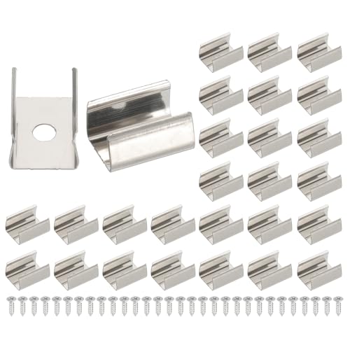 Image of PATIKIL LED Strip Clips, 30pcs Stainless Steel Mounting Brackets Fixing Clip Clamp Support Holder with Screws for 9mm to 10mm LED Strip Lighting Cable