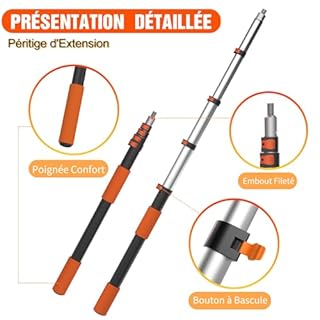 LAANPOLE Perche Telescopique, Perche Telescopique Nettoyage Panneaux Solaires en Aluminium 1.5-6m, Manche Telescopique pour Peinture, Dépoussiérage et Nettoyage
