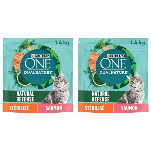 Purina One Dua Nature Au Saumon avec de La Spiruline Croquettes pour Chat, 1,4kg (Lot de 2)