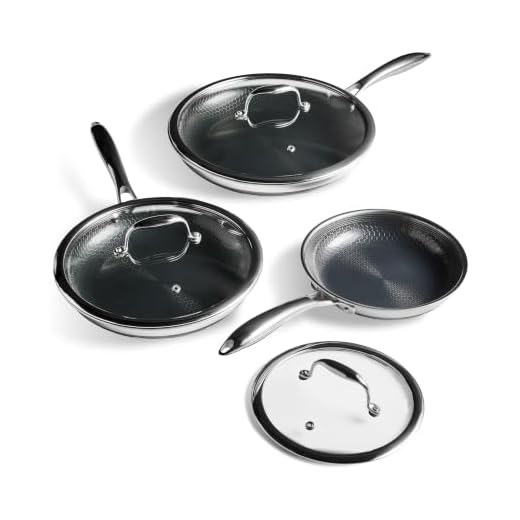 HexClad 6 Piece Hybrid Stainless Steel Cookware Pan Set 8", 10", 12" with Glass Lids, Stay Cool Handle, Non-Stick PFOA Free, Dishwasher, Oven Safe, Works on Induction, Ceramic and Gas Cooktops