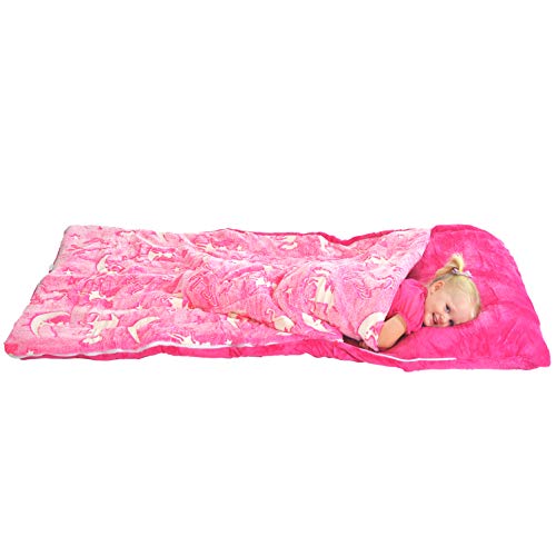 Unicorn Sleeping Bag Glow In The Dark Fairy Slumber Bag For Girls - Plush Glowing Girly Nap Mat For Kids- Luminescent Pink Large 66In X 30In Warm Durable Sleeping Blanket Pad For Girls - Unicorn Gift #TOP6