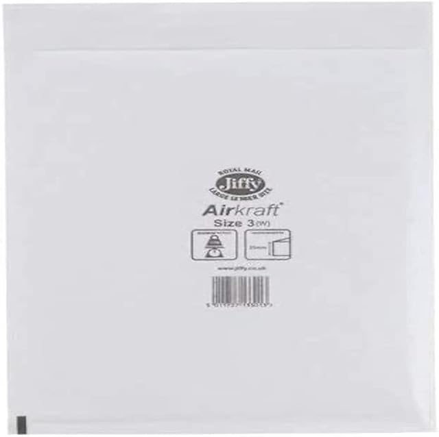 50 White Jiffy Airkraft Postal Bags Size 3 ( 220x320mm) Bubble-lined Peel and Seal