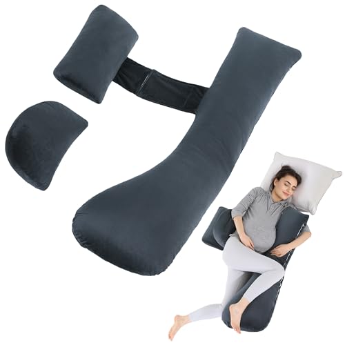 Image of HOMBYS Shredded Memory Foam J Shaped Pregnancy Pillow, Maternity Pillow for Sleeping with Adjuable Wedge Cushion, Extra Soft Body Support for Pregnant Women (Dark Grey)