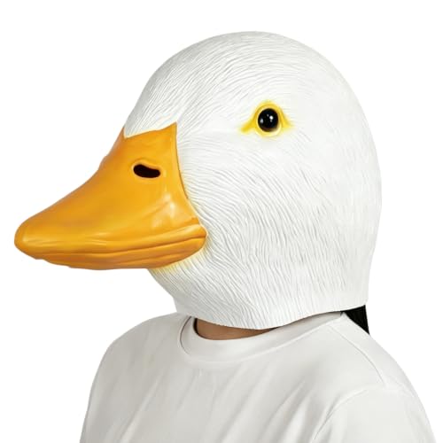 SULUBER Deluxe Duck Head Mask for Adults One Size Natural Latex 3D Eyes Perfect for Halloween Costumes and Masquerade Parties
