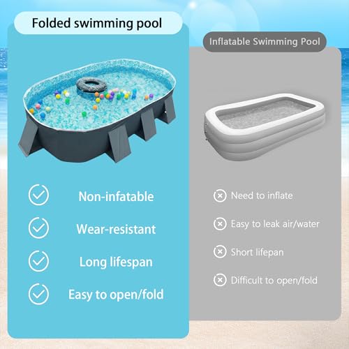 Image of YYW Foldable Family Pool for Adults & Family - Portable Large Swimming Pool for Indoor /Outdoor Garden Backyard Summer Parties (Cloud Ink Gray, 104)
