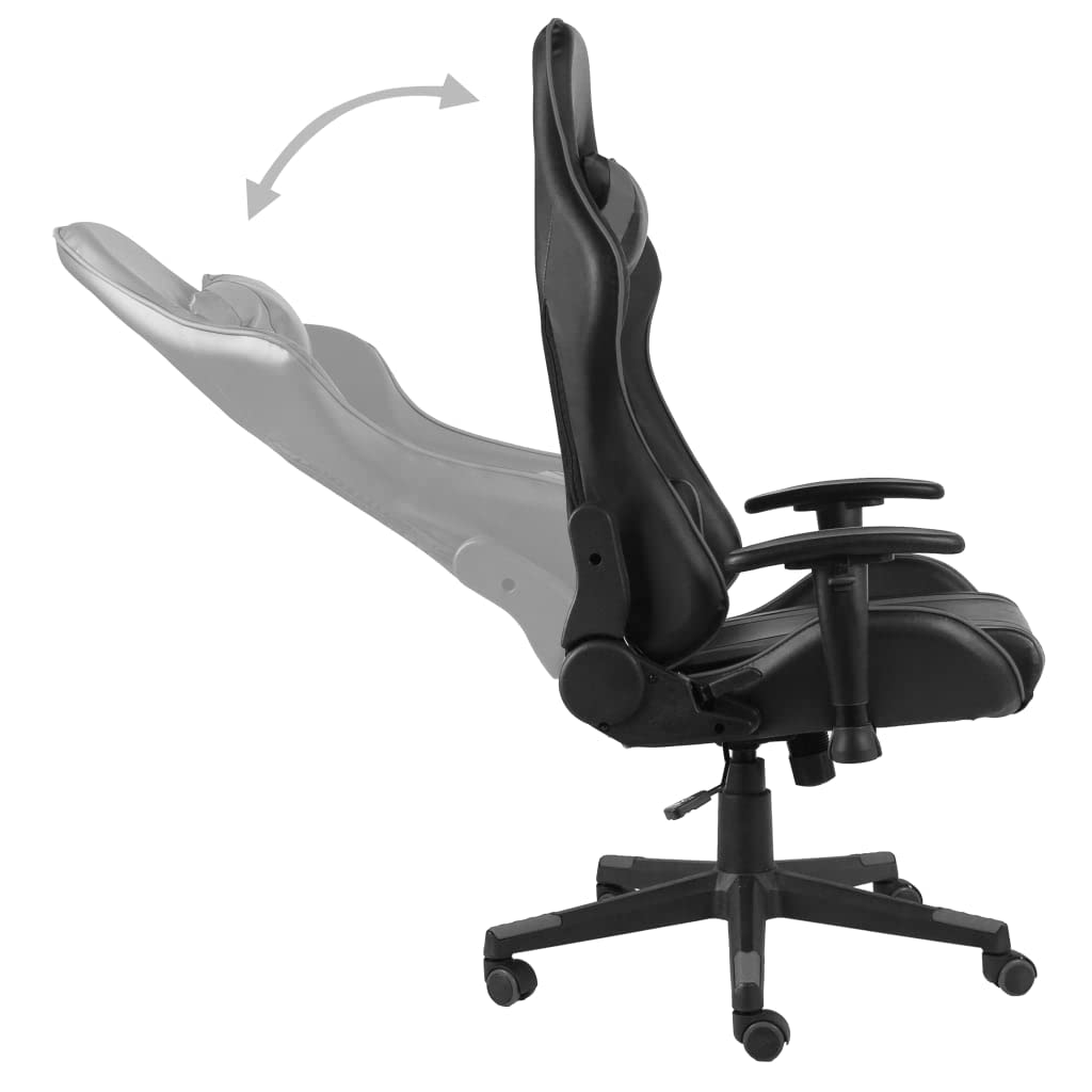 Silla de juegos giratoria gris PVC con respaldo ergonómico y reposabrazos ajustable para oficina y juegos, altura regulable, con soporte para cabeza y lumbar