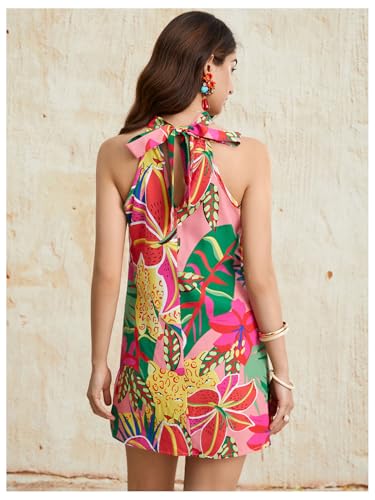 Image of Floerns Women's Sleeveless Floral Print Sundress Halter Neck A Line Short Dress