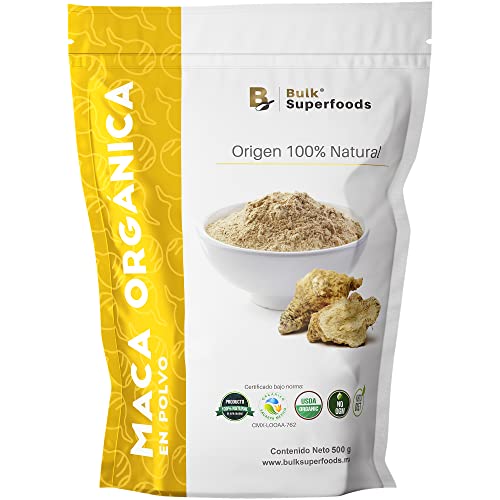 Proteínas, Maca en Polvo 100% Natural y Orgánica | Contiene 500 gr | BULK SUPERFOODS | Maca Amarilla Peruana | Organic Maca Powder | Yellow Pure Maca | Alta Calidad