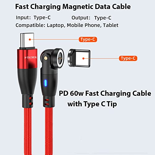 P-TECHUK Rotating 60W Super Fast USB C to USB C Magnetic Charging Data Cable - Image 2