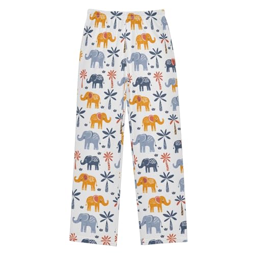 Hand Drawn Colored Elephant Pajama Pants Lounge Sleep Pants Elastic Waist Long Pajama Bottoms with Pockets for 6-14 Years
