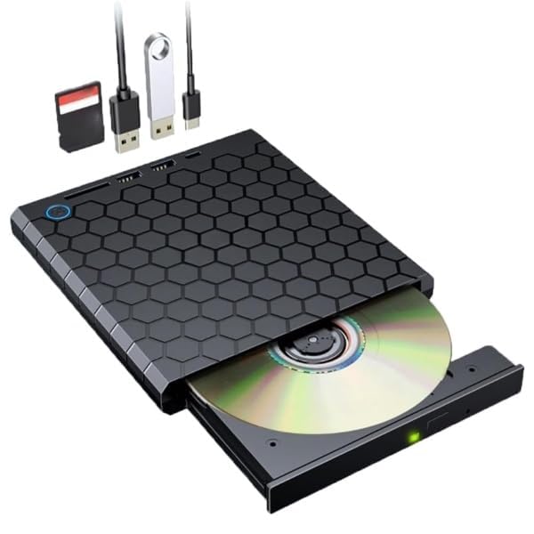 CLUSPEX External CD DVD Drive Player, USB 3.0 USB-C Portable CD DVD +/-RW Disk Drive Burner CD-ROM Reader Writer for Laptop Desktop PC (DVD Writer – B22-Y)