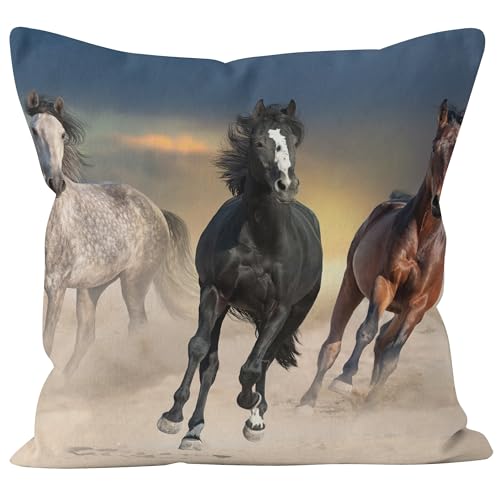 CEVAN Tissu De Lin Housse De Coussin Jardin Taie d'oreiller Deco Cheval Housse Coussins pour Canapé Taie d'oreiller Imperméable Extérieur Linge Housses De...