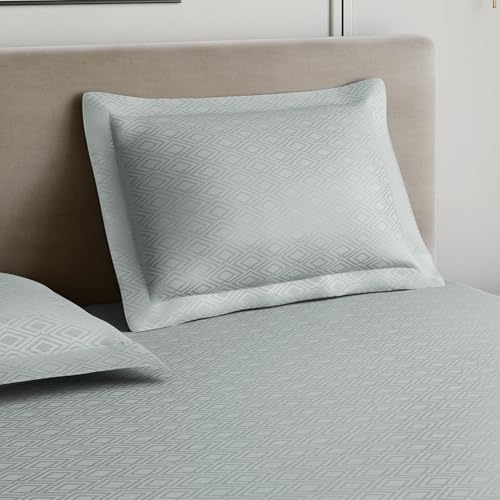 Image of Home Ecstasy 100% Cotton Jacquard Bedsheet for King Bed, 300 TC, Premium Woven Design, 1 Bedsheet (108 x 108 Inches) with 2 Pillow Covers, Light Blue
