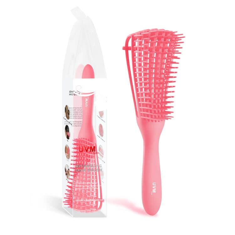 UVM Tools Detangling Brush - glide the Detangler Brush through Tangled hair - Best Brush / Curly Hair Afro 3/4abc Texture with No Pain for Women, Girls, Men & Boys - Use in Wet and Dry Hair (PINK)