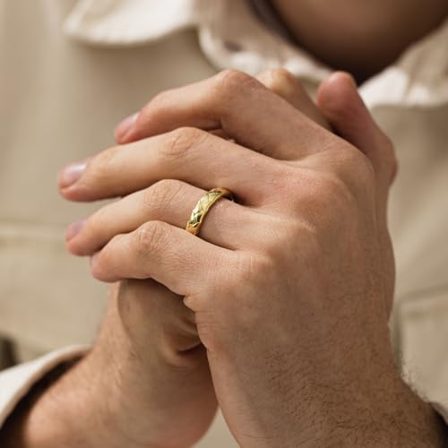 Unique Dragon Skin Mens Wedding Band in 925 Silver, Handcrafted 925 Sterling Silver Rings For Men or Women, Minimalist Men Jewelry, Polished Gold Plated Rings, Ideal Mens Promise Band or Gifts For Him4