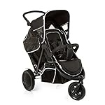 Hauck Dreirad Geschwisterkinderwagen Freerider inkl. Regenverdeck, Tandem für 2 Kinder, Höhenverstellbarer Schiebegriff, Oberer Sitz mit Liegefunktion, Klein Zusammenklappbar (Schwarz)