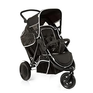 Hauck Dreirad Geschwisterkinderwagen Freerider inkl. Regenverdeck, Tandem für 2 Kinder, Höhenverstellbarer Schiebegriff, Oberer Sitz mit Liegefunktion, Klein Zusammenklappbar (Schwarz)