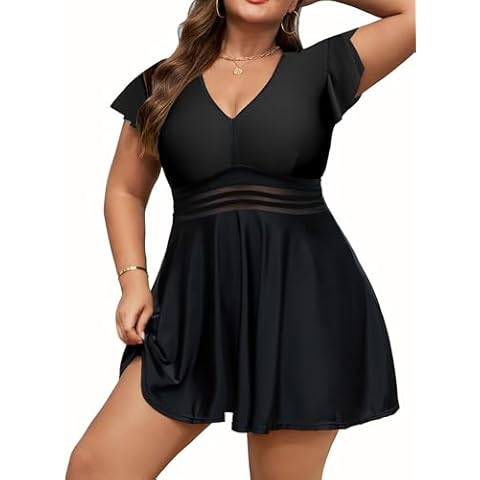 Arolina Plus Size Tankini Swimsuits for Women Tummy Control Bathing Suits Curvy Swim Dress Modest Swimsuits (Black, 18W) Cover