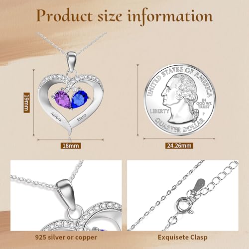 925 Sterling Silver Custom Birthstone Name Necklace Engraved Heart Charm with Your Names - Ideal Gift for Women Mother’s Day Anniversaries College Graduation4