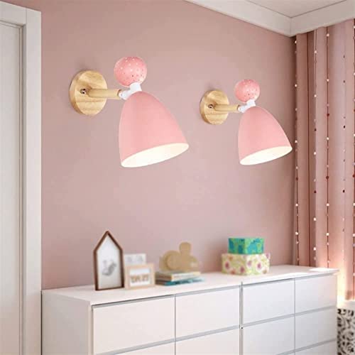 Lámpara de pared giratoria nórdica de metal y madera rosa para lectura infantil y salón 2