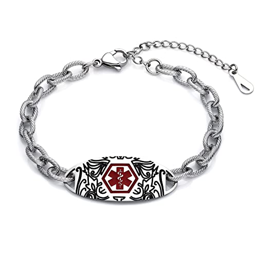 JFJEWER Medical Alert Bracelets for Women, Personalized Custom Medical ID Bracelet, Stainless Steel O-Link Emergency Medic Alert ID Bracelet, 7.0
