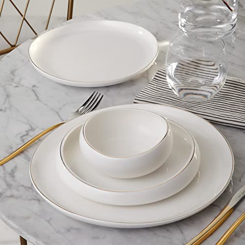 Karaca Streamline Hole Porcelain Dinnerware Set For 6, 24-Piece, Glaze Coating White-Gold Aesthetic, Stylish Patterns, Stoneware Dinner Set, Soup And Dessert, Salad Bowls, Kitchen Plates #TOP6