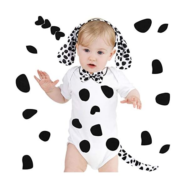 Willbond dalmatian dog ear headband, bow tie, tail set with 4 sheets adhesive felt circles felt pads for halloween diy projects costume party decorations supplies - image 8