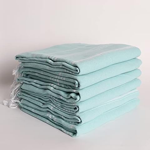 PÜSKÜL - Turkish Beach Towels Set of 6, Bulk 100% Turkish Cotton Peshtemal for Pool Bath Spa Travel Sand, Party Favor Gifts for Bachelorette Towel 39X70 inch (Light Green) Cover