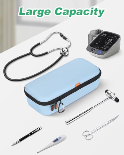 Image of Large Stethoscope Case for 3M Littmann Classic III /Cardiology IV Diagnostic /MDF Acoustica Stethoscopes - Hard Stethoscope Bag Travel Carrying Case for Medical, Doctor, Nurse Accessories - Light Blue