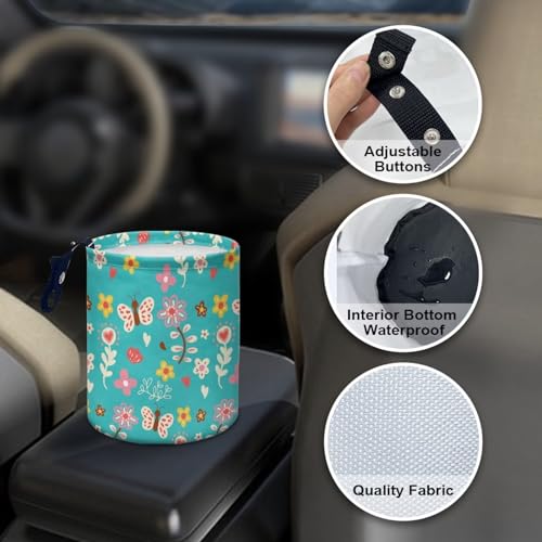 Image of Cartoon Daisy Butterfly Car Rubbish Bag Can Reusable Hanging Auto Garbage Organization Can Bin with Adjustable Strap for Camping，Travel Accessories