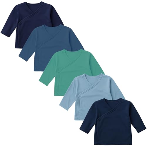 LOREZA® 5er Set Jungen Bequeme Wickelshirts Langarm 100% Baumwolle 56 Variante 1