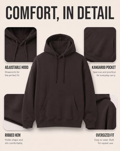 Image of NOBERO Oversized Solid Hooded Sweatshirt for Men | Oversized Hoodie for Men | Hooded Pullover | Cotton Rich Printed Hoodie 280 GSM Fleece