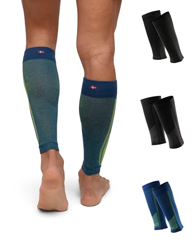 DANISH ENDURANCE Calf Compression Sleeve, 21-26 mmHG, Calf & Shin Support, Unisex, 1 or 3 Pack, Multicolor (1xBlack, 1xBlack/Grey, 1xBlue/Yellow), Large