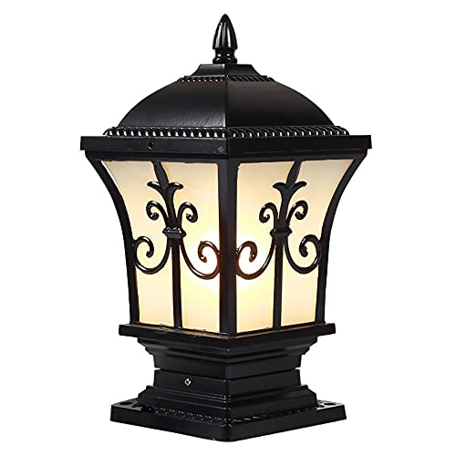 Mengjay Trade Retro Lámpara de Sobremuro para Exteriores,Impermeable Luces de Pedestal Camino Paisaje Luces Poste Aluminio Farola de Exterior E27 Lámpara de Jardín metal Patio Paredes Porche cuadrado