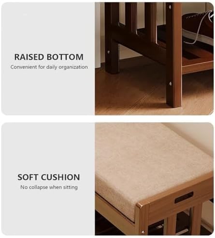 Banc à chaussures en bambou robuste et durable avec siège rembourré - 5