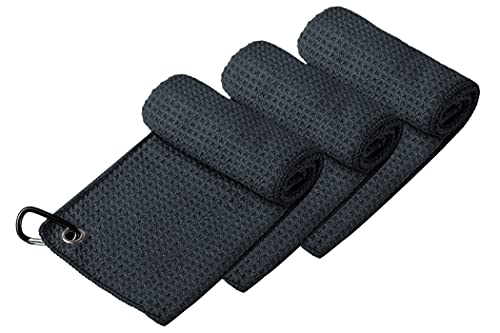 Image of Handy Picks Microfiber Golf Towel (16 inch X 16 inch) with Carabiner Clip, Waffle Pattern Golf Towel Hook and Loop Fastener - The Convenient Golf Cleaning Towel