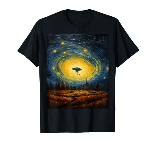 Funny paint Alien UFO Lover Starry Night Alien UFO Van Gogh T-Shirt