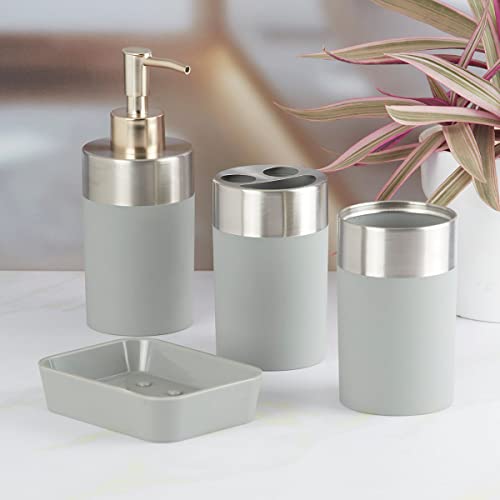 Image of Kookee Acrylic Bathroom Accessories Set of 4, Modern Bath Set with Liquid handwash Soap Dispenser and Toothbrush Holder, Luxury Gift Accessory for Home (8344)