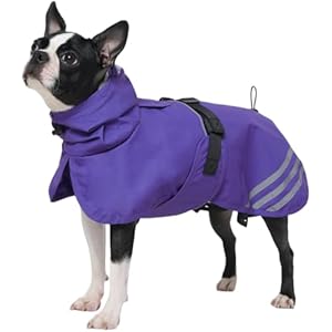 IECOii Waterproof Dog Raincoat with Reflective Strips - Adjustable Dog Rain Jacket for Small Medium Large and Giant Dogs, Windproof Pet Rain Coat with Hood for Outdoor Walking, Hiking, Purpl