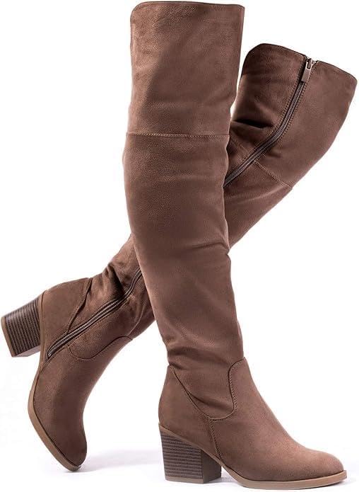 katliu Women's Thigh High Boots Sexy Stacked Block Heel Boots Over the Knee