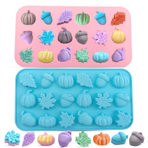 Image of 2PCS Mini Fall Molds, 18-Cavity Pumpkin Acorn Maple for Chocolate Candies