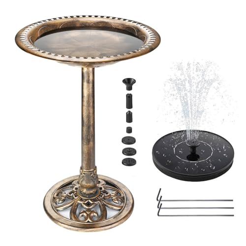 JBEIY Bird Bath with Solar Powered for Outdoors, 28 Inch Copper Birdbath with Solar Water Fountain Bird Baths Feeder Bowl for Outdoors Garden Patio Yard Lawn Decor